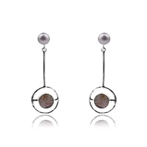 Labradorite and Pearl Pendulum Silver Earrings