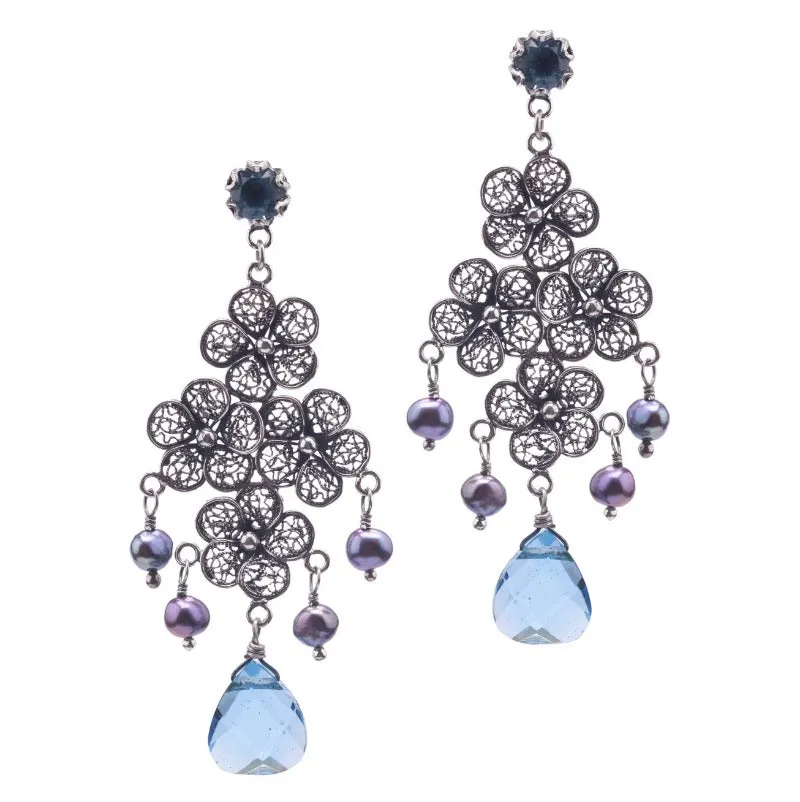 Lace flower chandelier earrings