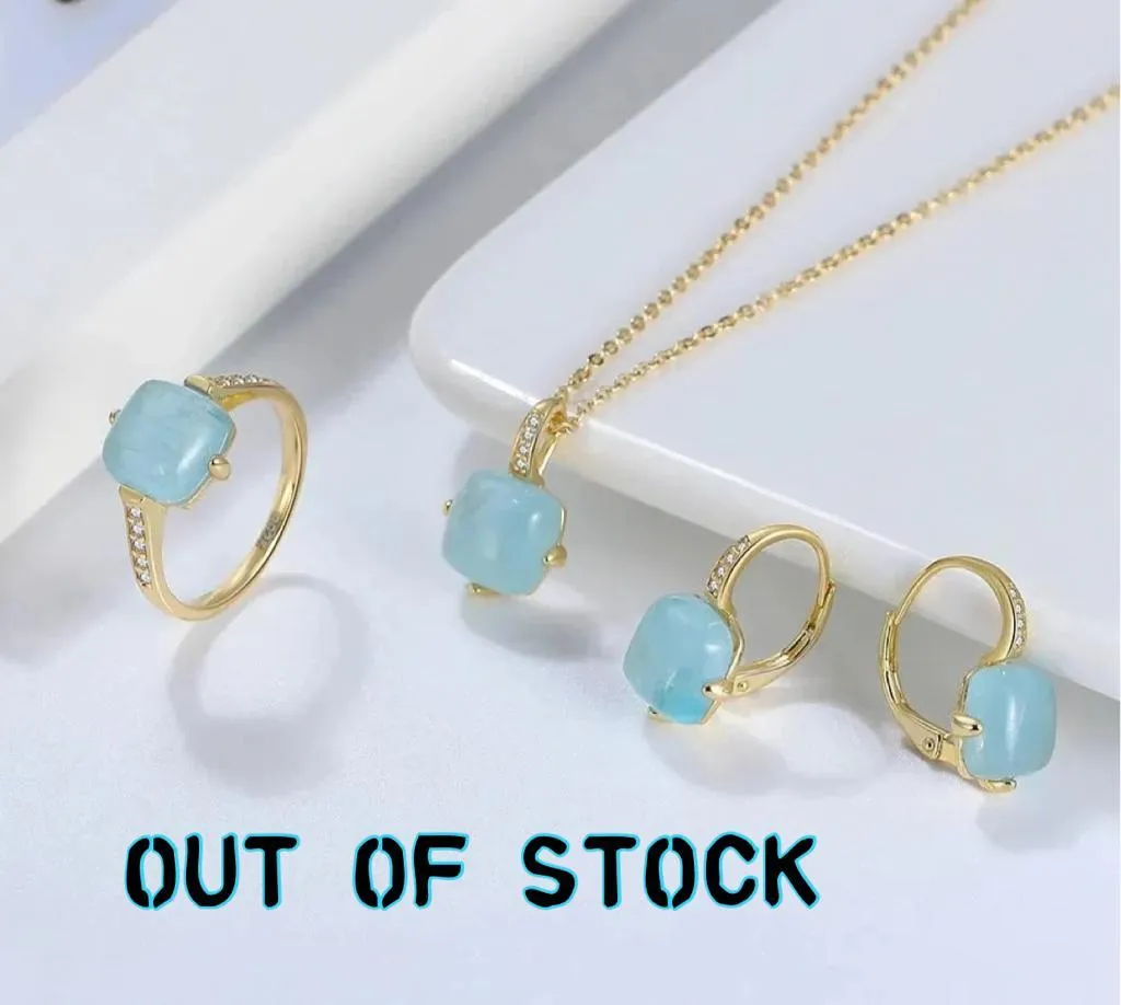 LOLO  Jewelry 925 Sterling Silver Natural Aquamarine Earrings Necklace Ring Set 14K Gold Plated  Jewelry Set for Women Gift.