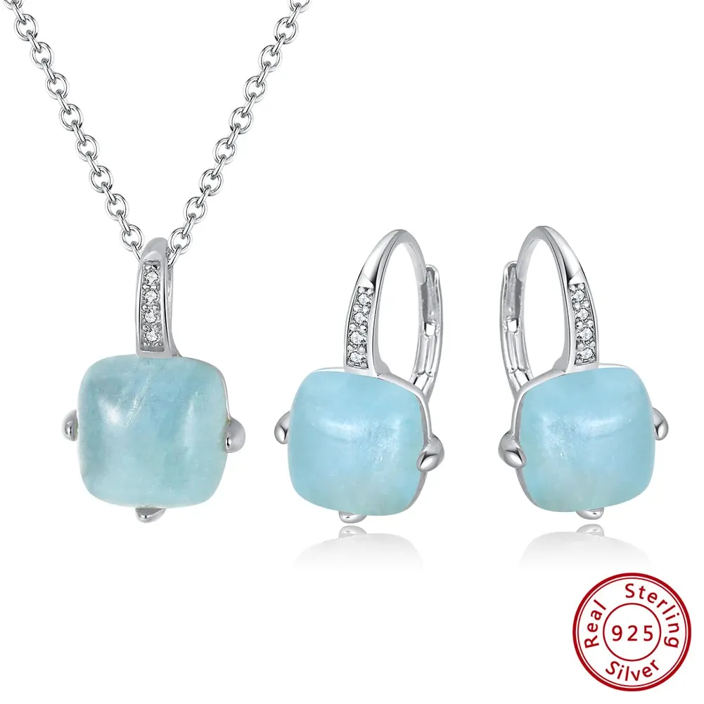 LOLO  Jewelry 925 Sterling Silver Natural Aquamarine Earrings Necklace Ring Set 14K Gold Plated  Jewelry Set for Women Gift.
