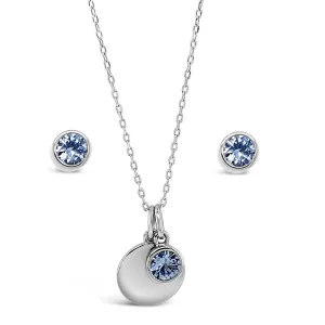 March Birthstone Sterling Silver Pendant And Earrings Set
