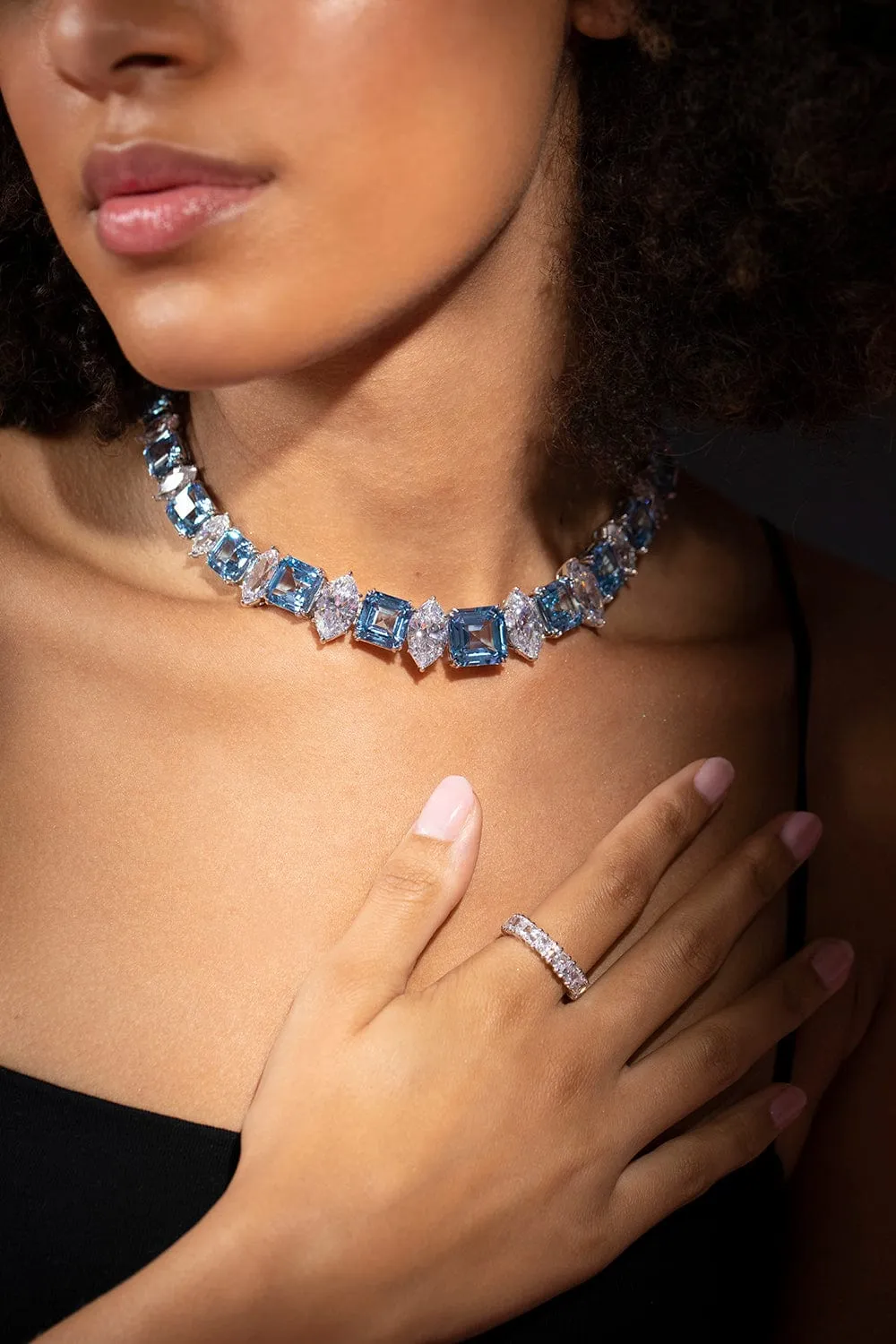 Maruqis and Square Cut Aquamarine Necklace