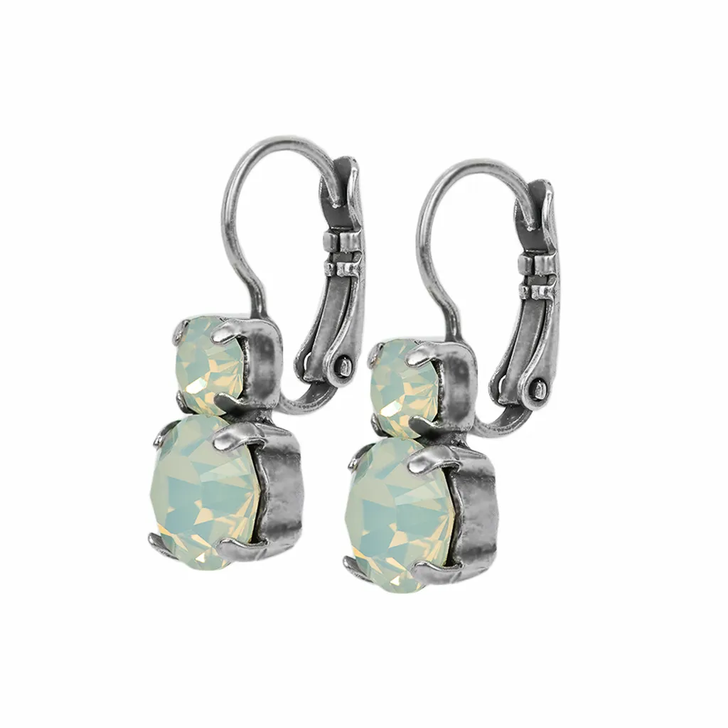 Medium Double Stone Earrings in White Opal - Antique Silver