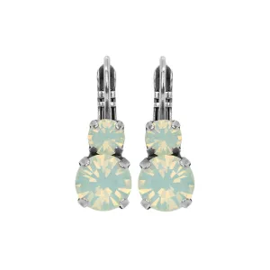 Medium Double Stone Earrings in White Opal - Antique Silver