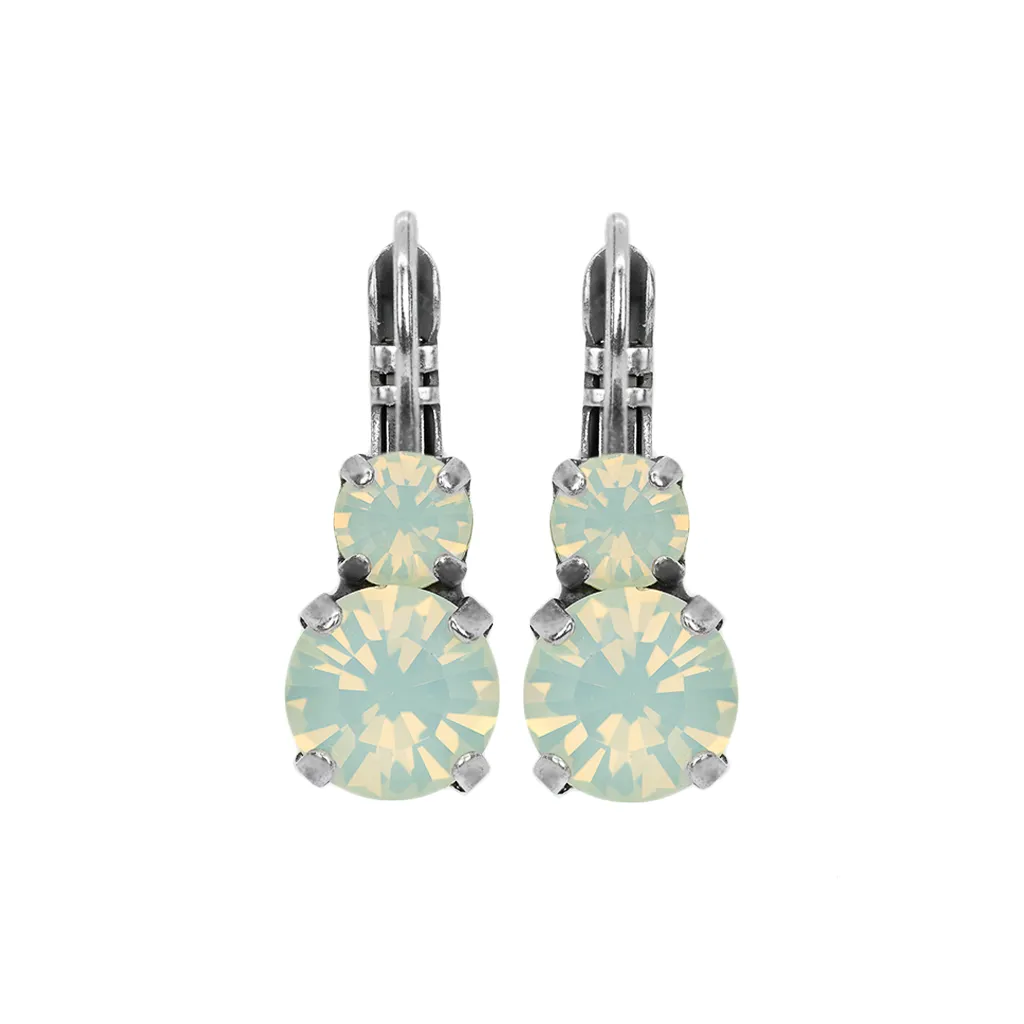 Medium Double Stone Earrings in White Opal - Antique Silver