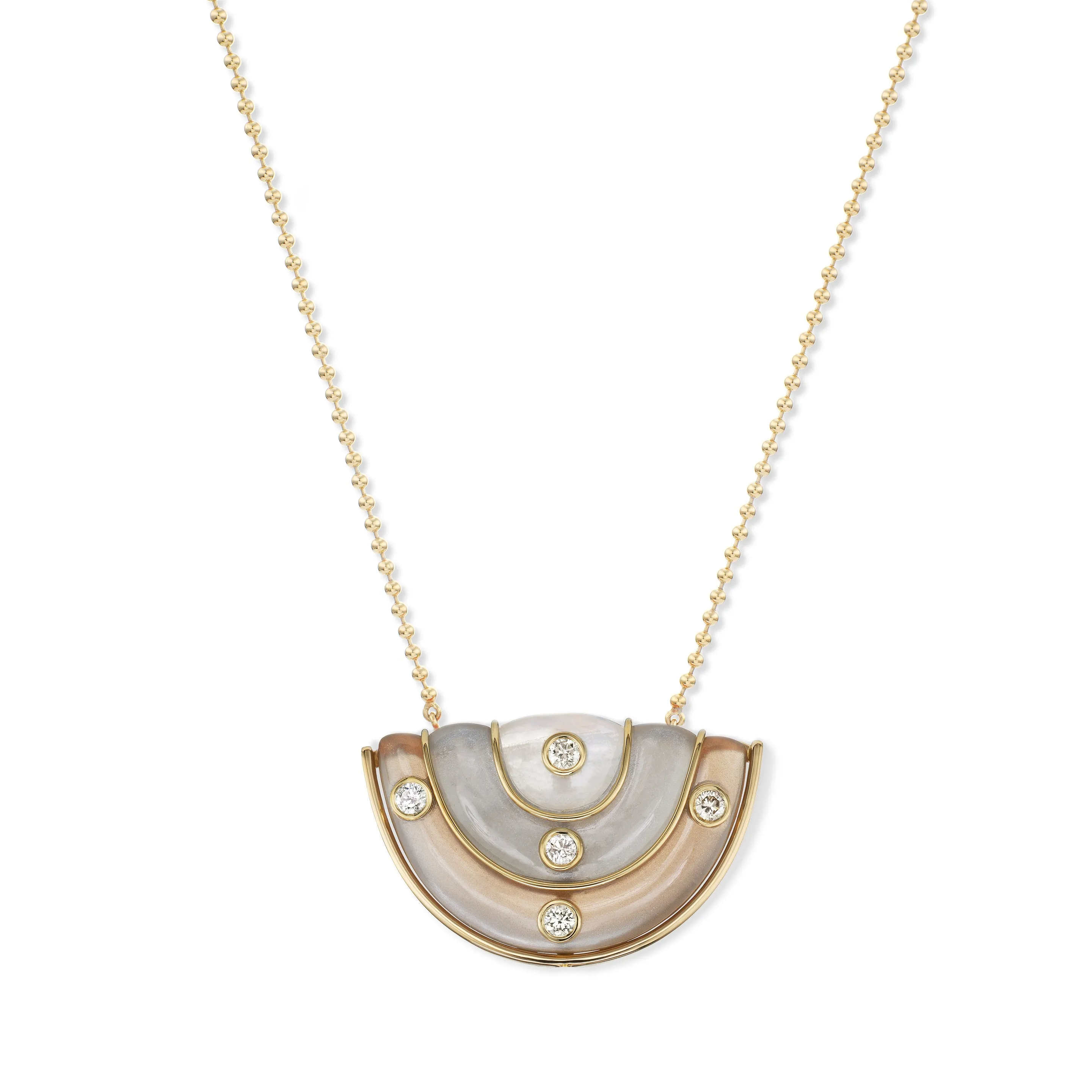 Medium Marianne Pendant with Brown, Grey, and Rainbow Moonstone