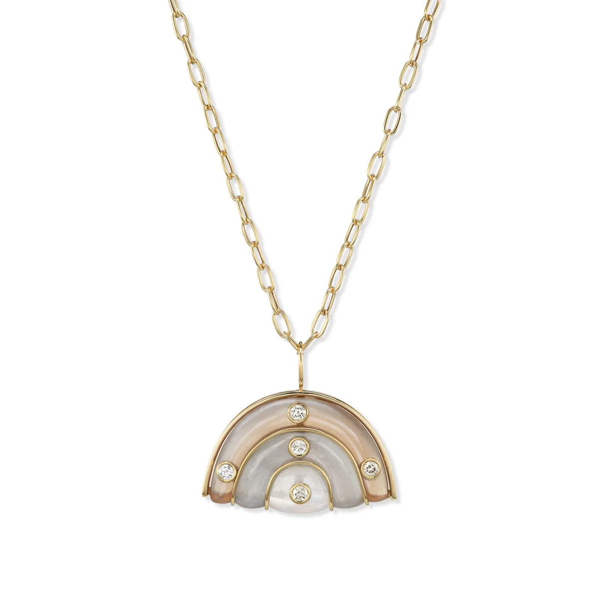 Medium Marianne Pendant with Brown, Grey, and Rainbow Moonstone