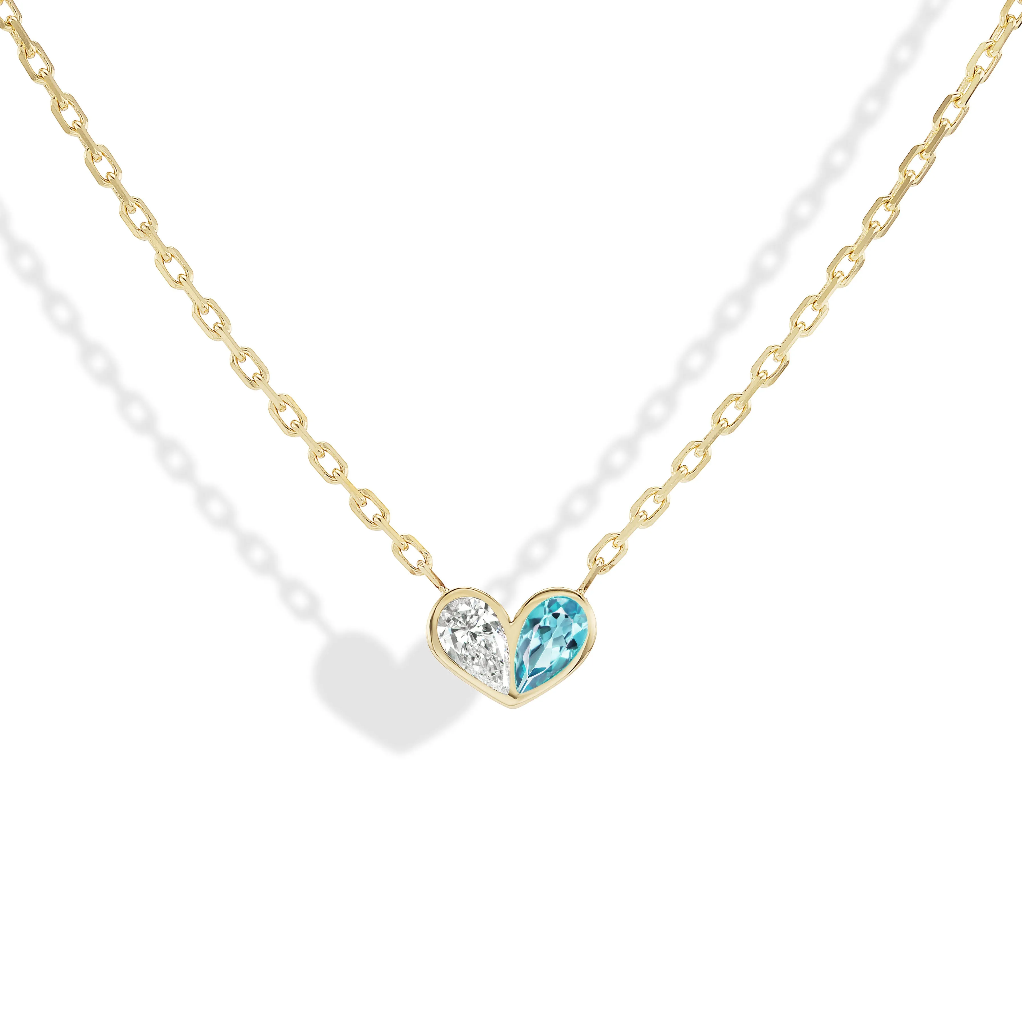 Medium Sweetheart Necklace Diamond & Aquamarine