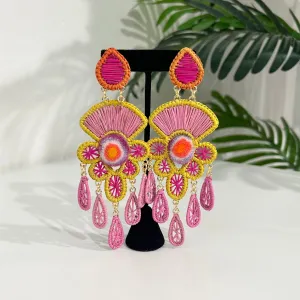 Mercedes Salazar Pink & Yellow Raffia Earrings