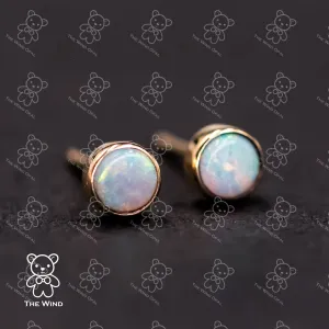 Minimalist Australian Solid Opal Round Stud Earrings 18K Yellow Gold
