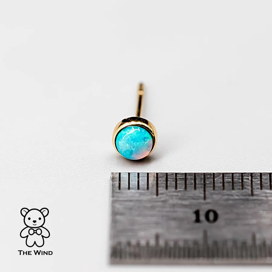 Minimalist Australian Solid Opal Round Stud Earrings 18K Yellow Gold