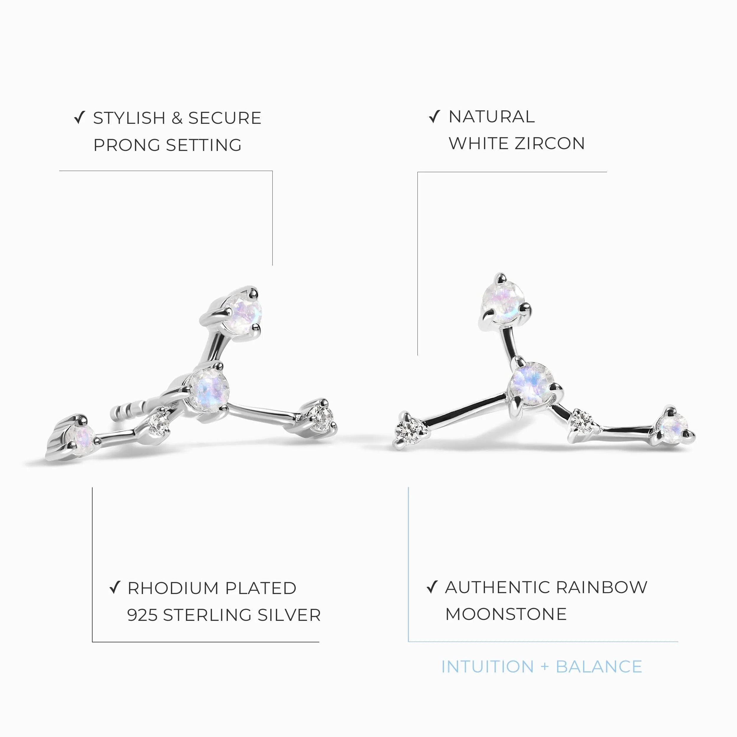 Moonstone Earrings - Cancer Zodiac Constellation
