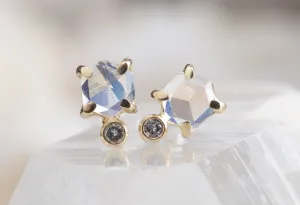 Moonstone Hexagon   Diamond Stud Earrings