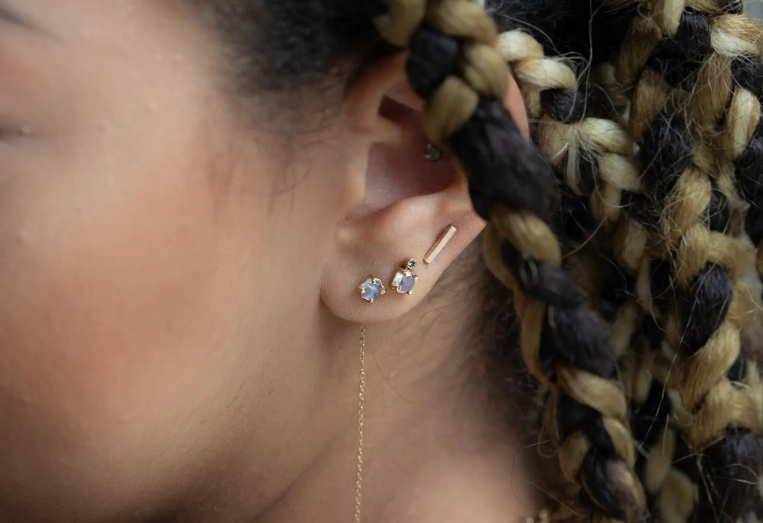 Moonstone Hexagon   Diamond Stud Earrings