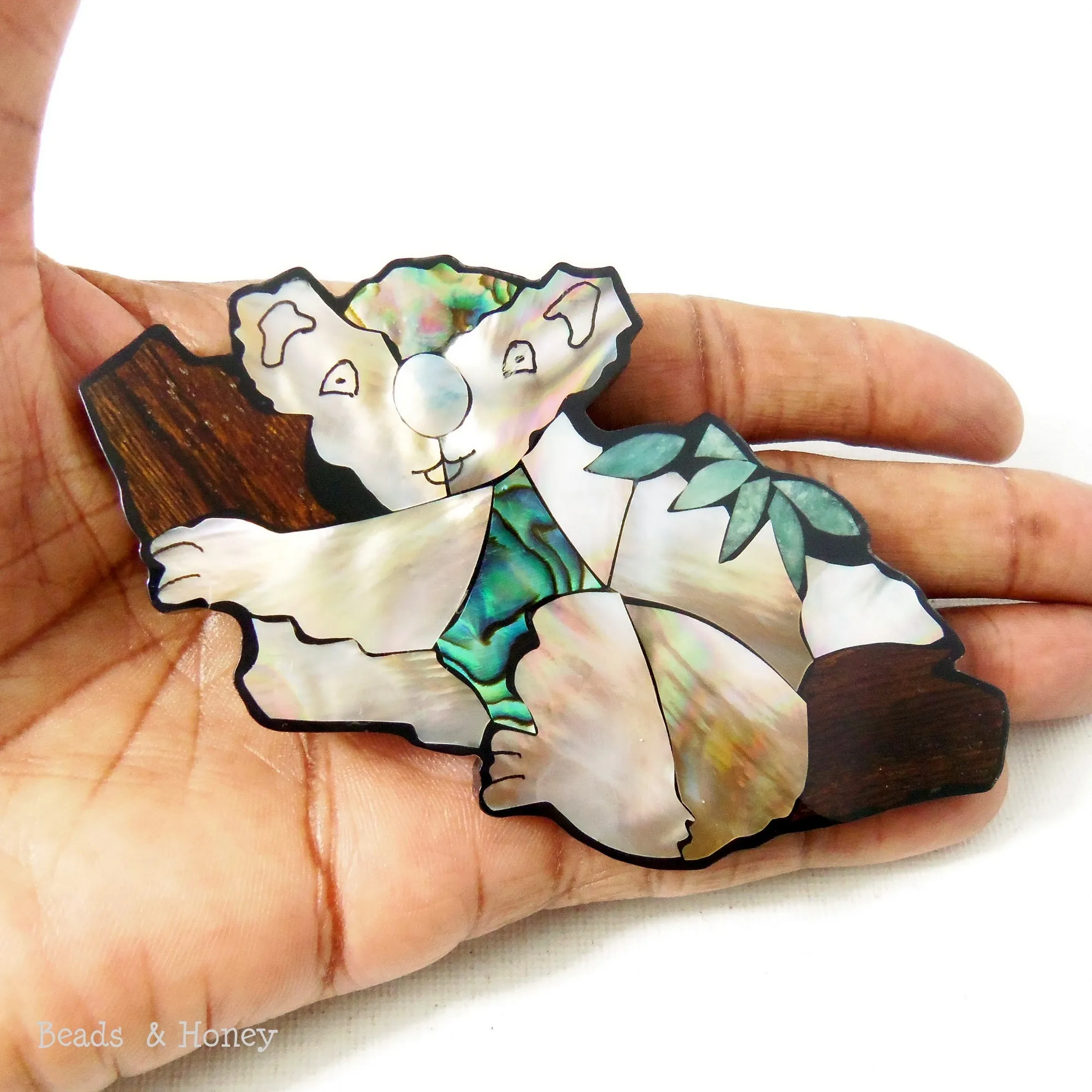 Mosaic Shell Inlaid Resin Cabochon Koala Bear 100x55mm (1pc)