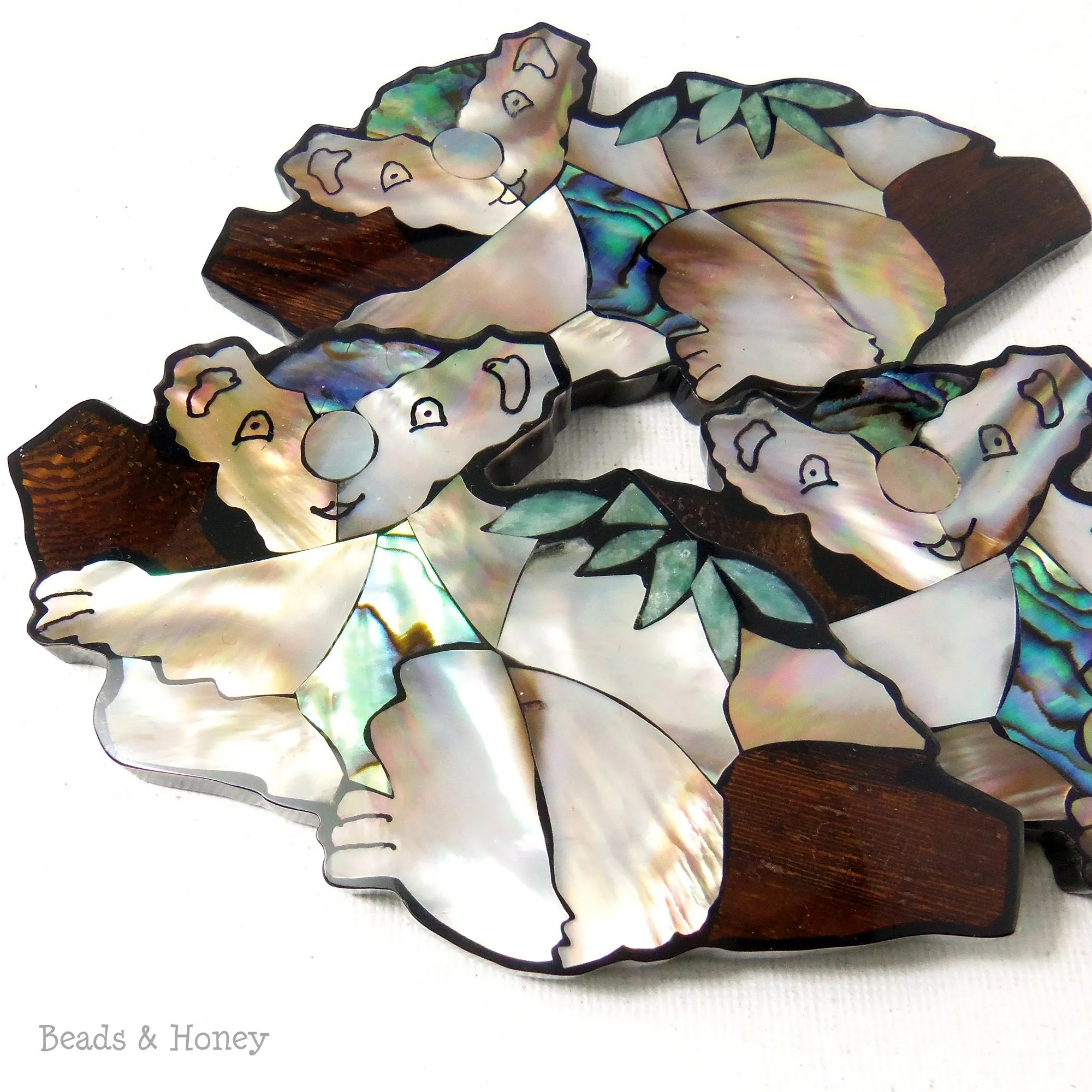 Mosaic Shell Inlaid Resin Cabochon Koala Bear 100x55mm (1pc)
