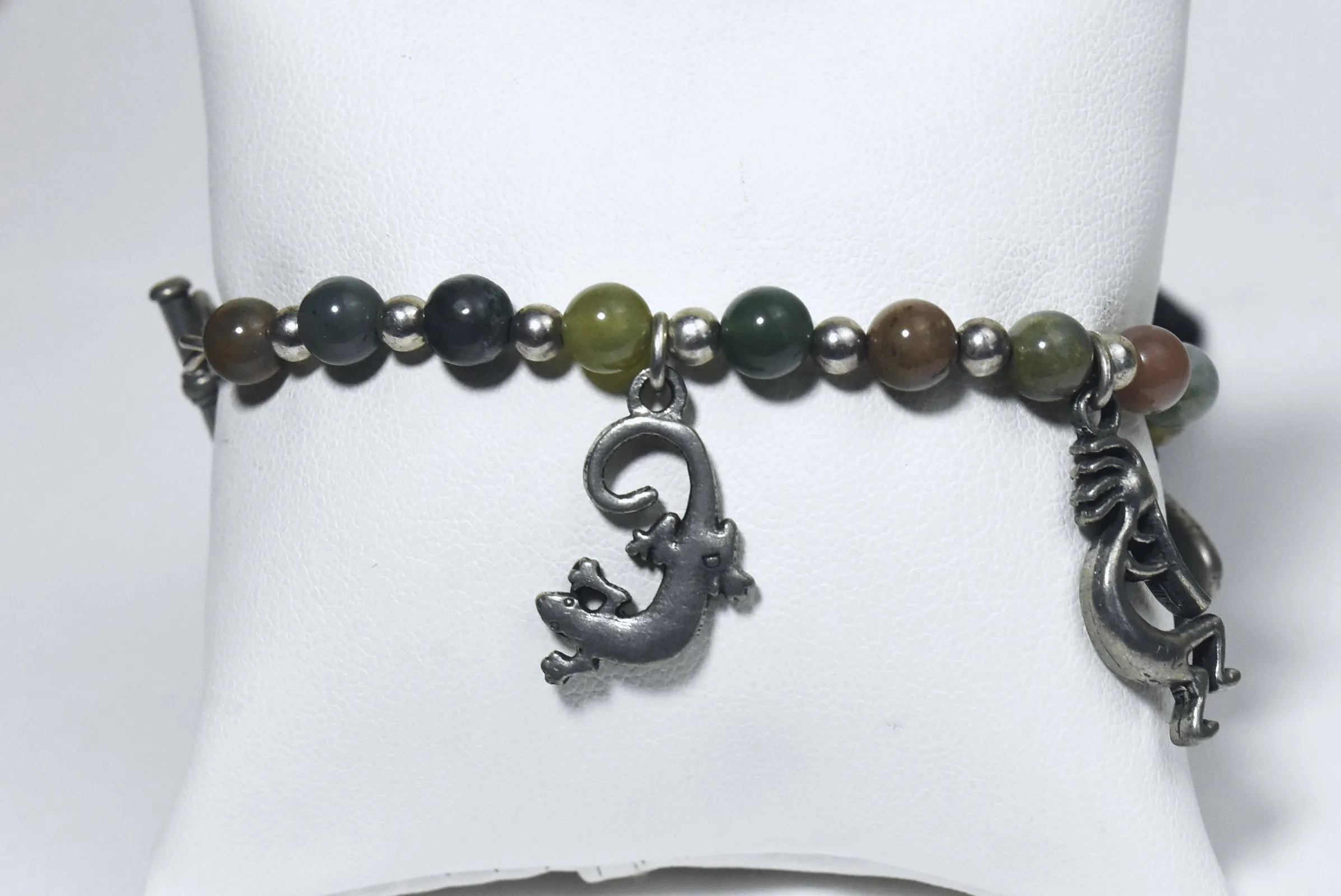 Moss Agate, Jade, Jaspers and More Beaded Bracelet with Southwestern Design Charms