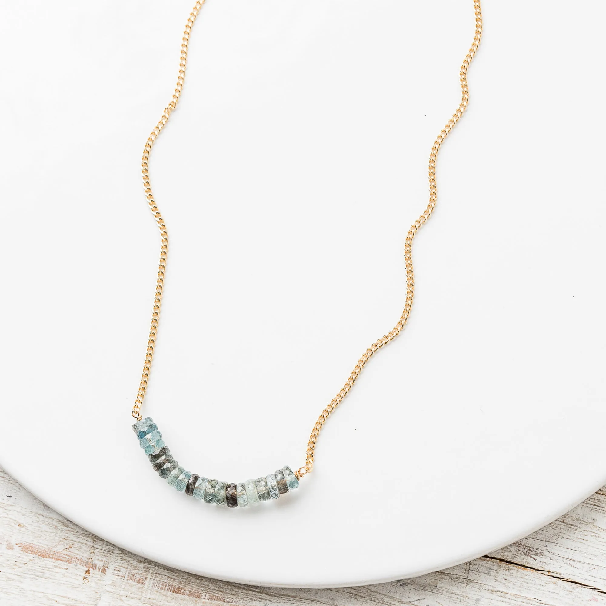 Moss Aquamarine Arch Necklace on Curb Chain