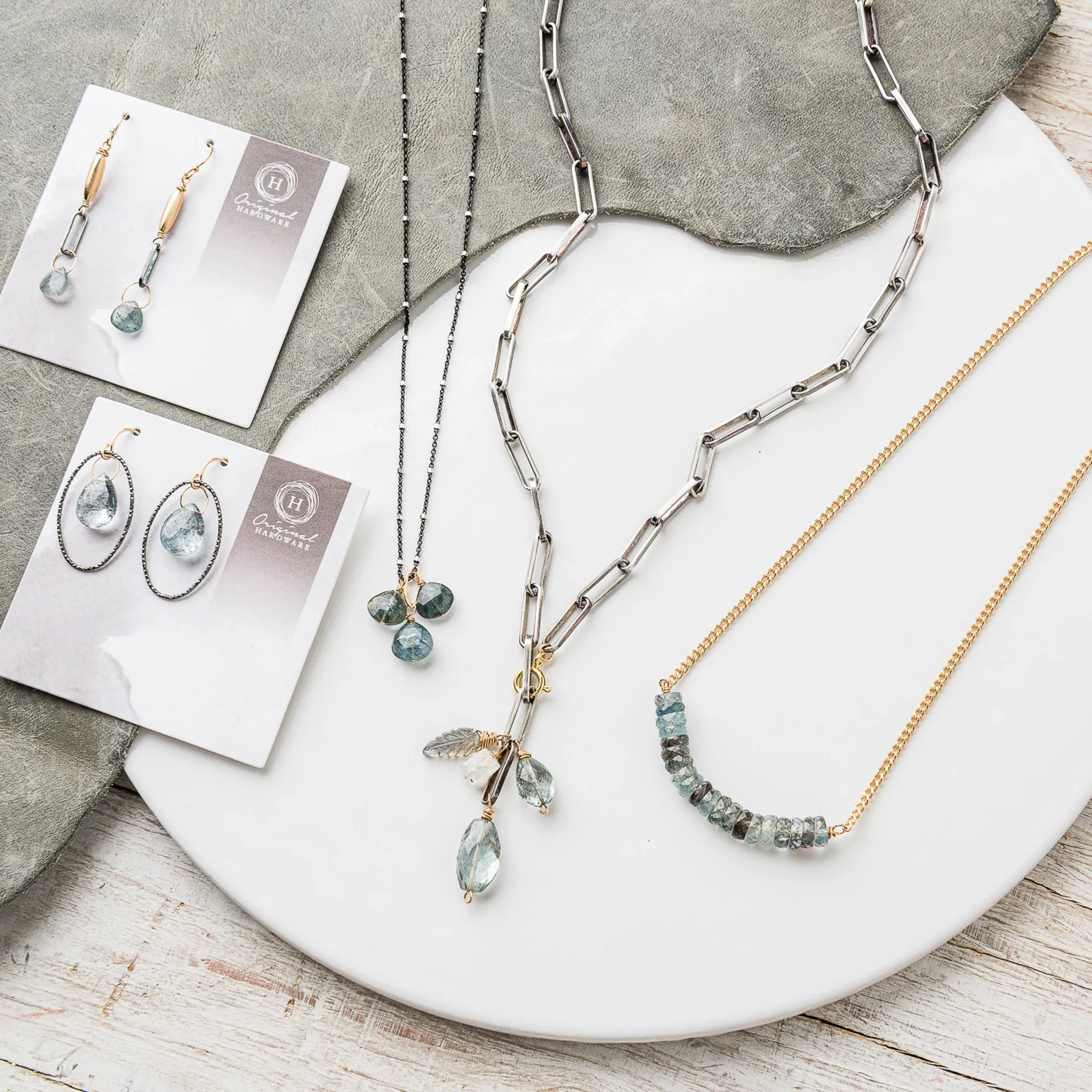Moss Aquamarine Arch Necklace on Curb Chain