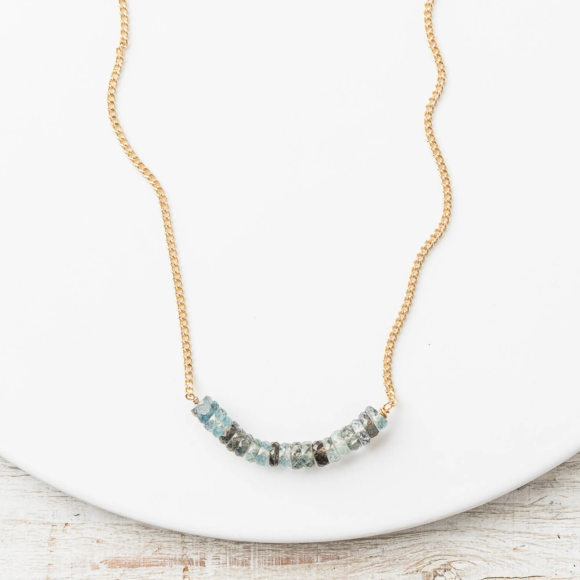 Moss Aquamarine Arch Necklace on Curb Chain
