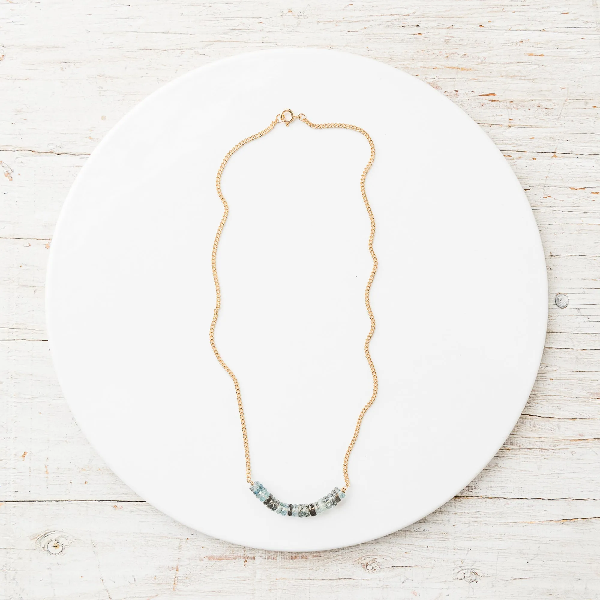 Moss Aquamarine Arch Necklace on Curb Chain