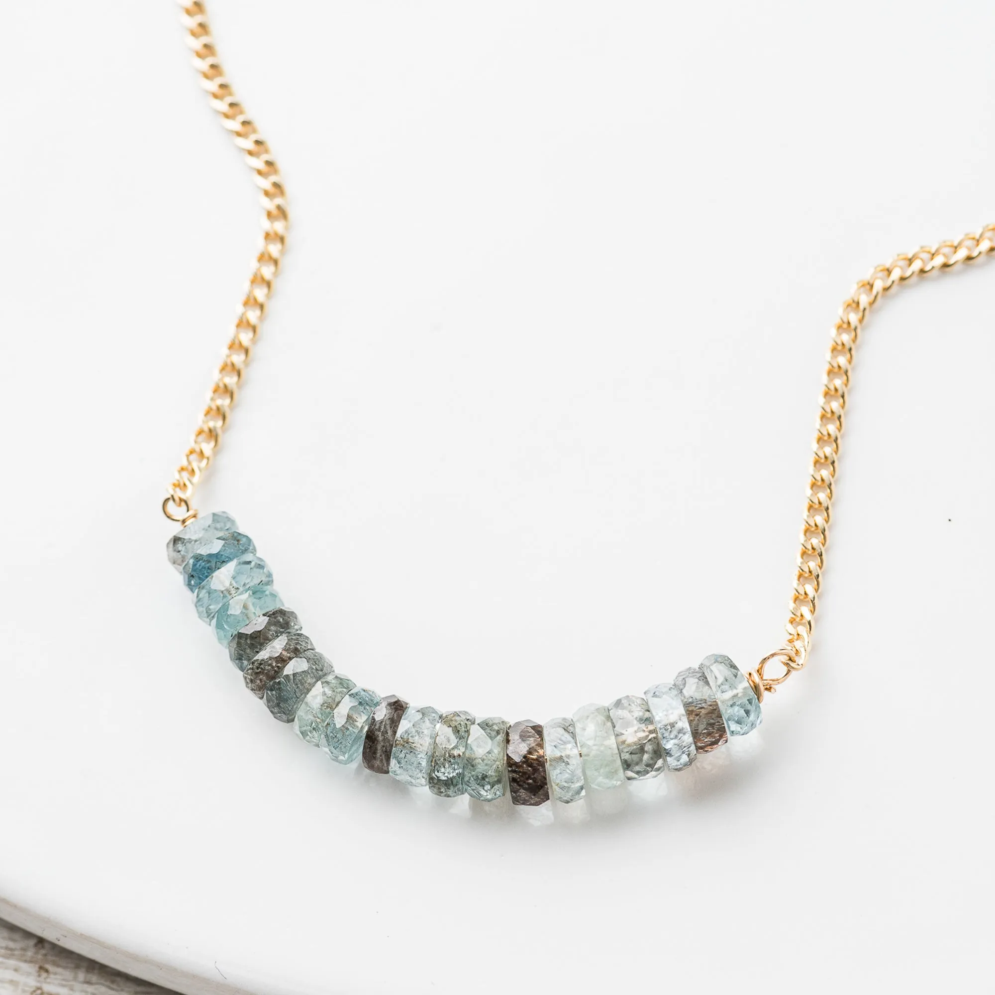 Moss Aquamarine Arch Necklace on Curb Chain
