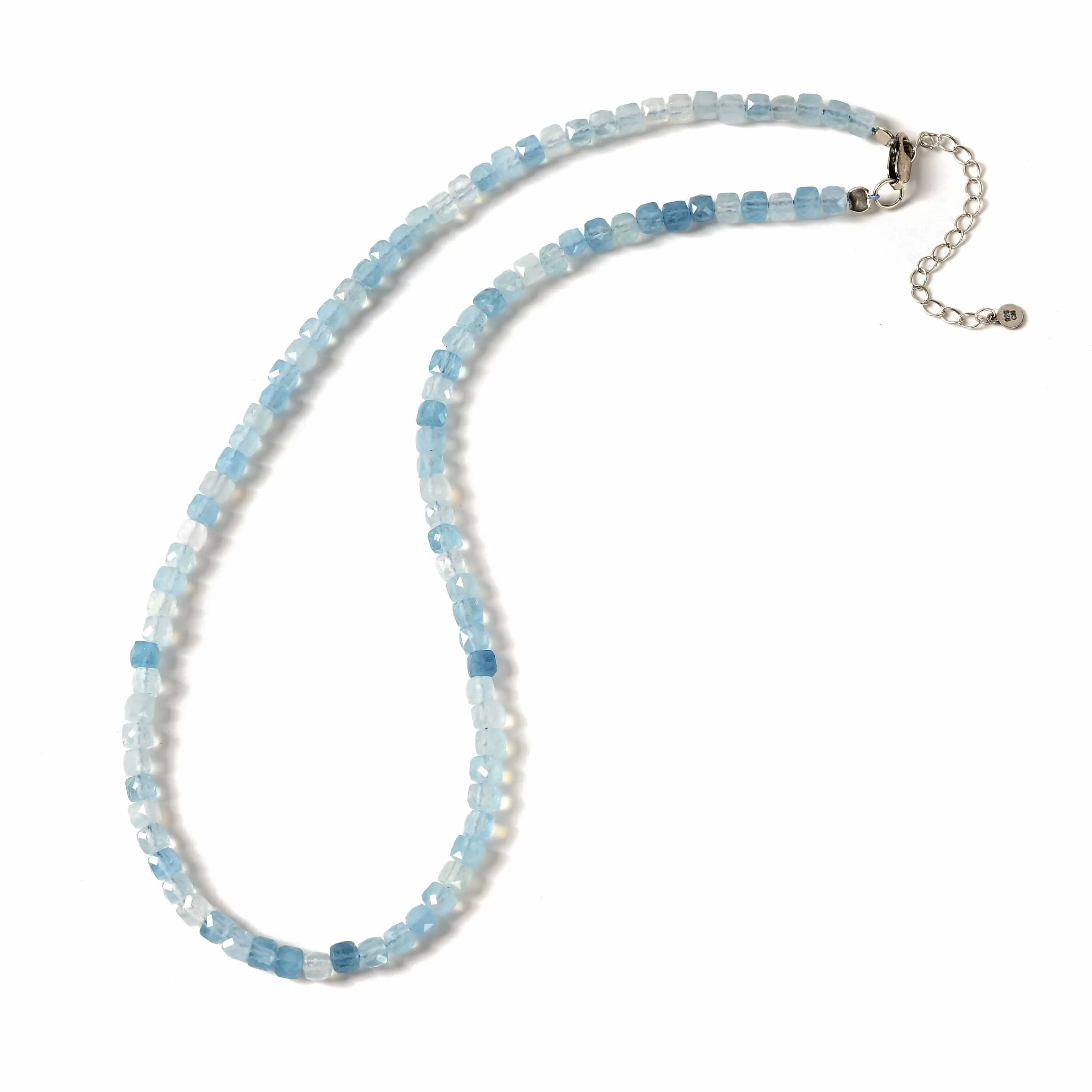 Natural Aquamarine Faceted 4mm Barrel 16" Necklace with Sterling Silver Extender