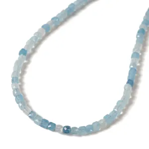 Natural Aquamarine Faceted 4mm Barrel 16" Necklace with Sterling Silver Extender
