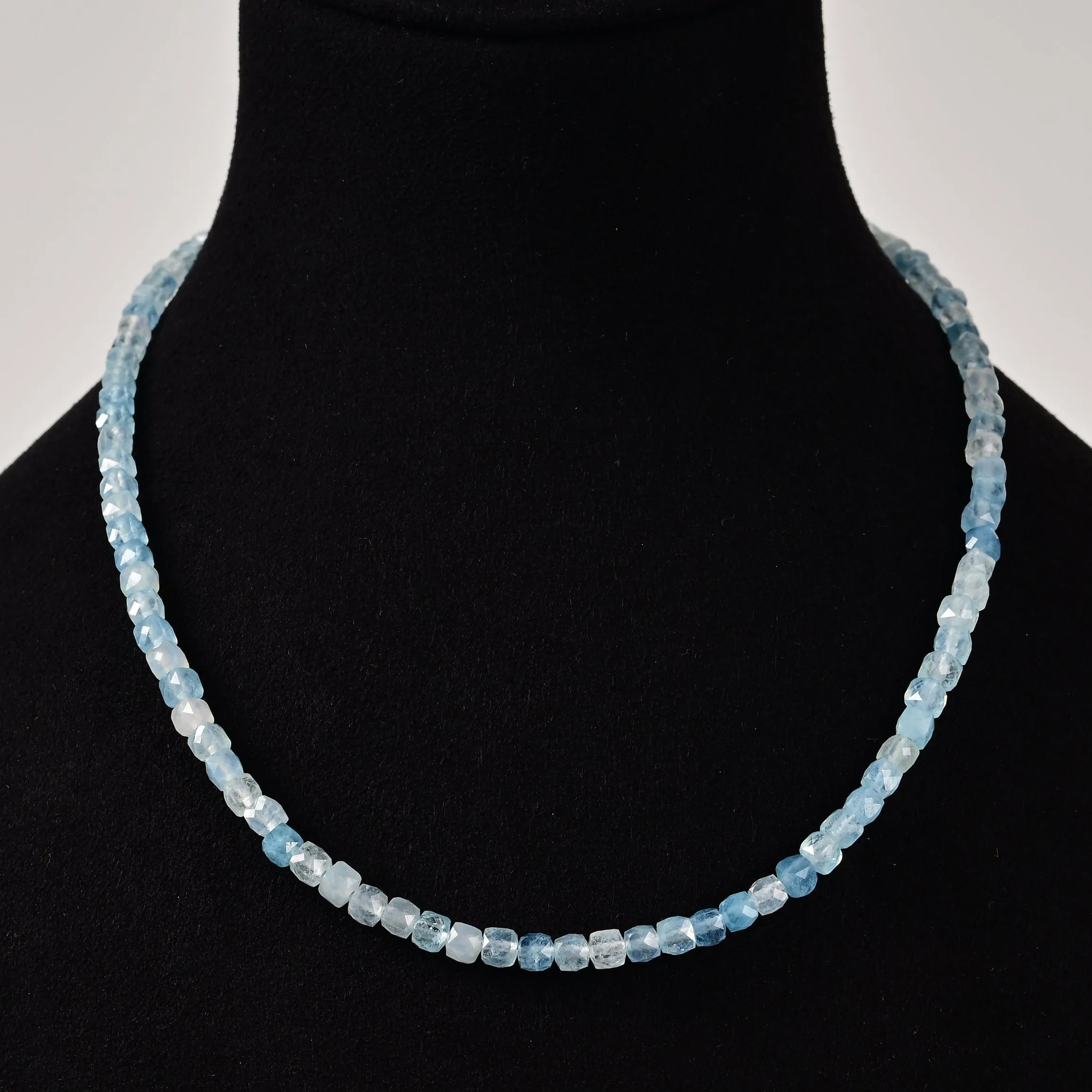 Natural Aquamarine Faceted 4mm Barrel 16" Necklace with Sterling Silver Extender