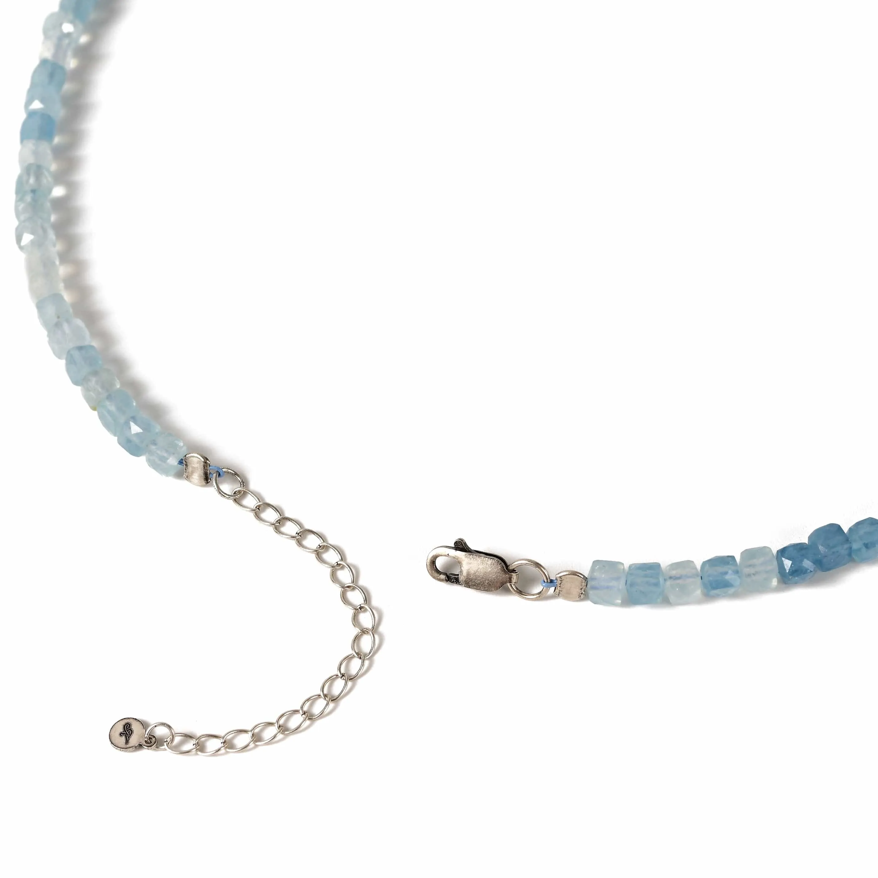 Natural Aquamarine Faceted 4mm Barrel 16" Necklace with Sterling Silver Extender