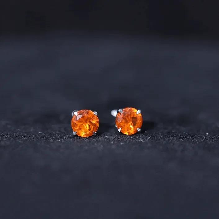 Natural Fire Opal Solitaire Stud Earrings with Screw Back