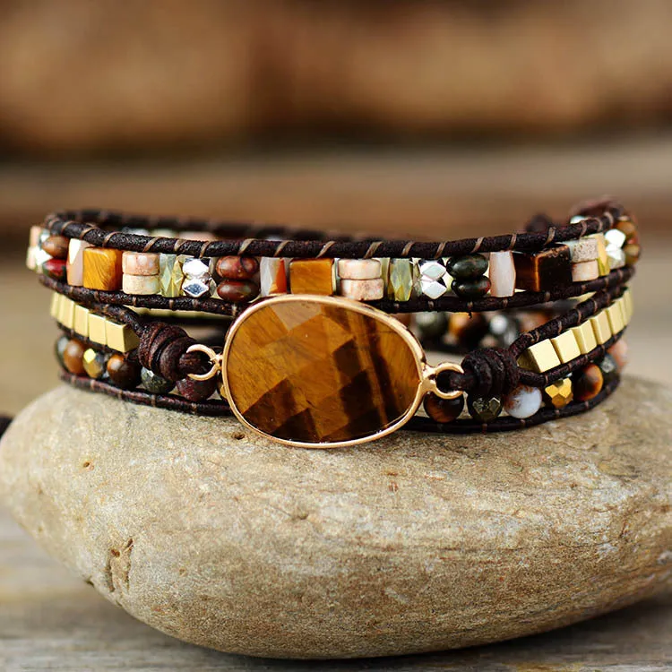 Natural Gemstone Tiger Eye Healing Bracelet for Women Charms Gifts for Mom