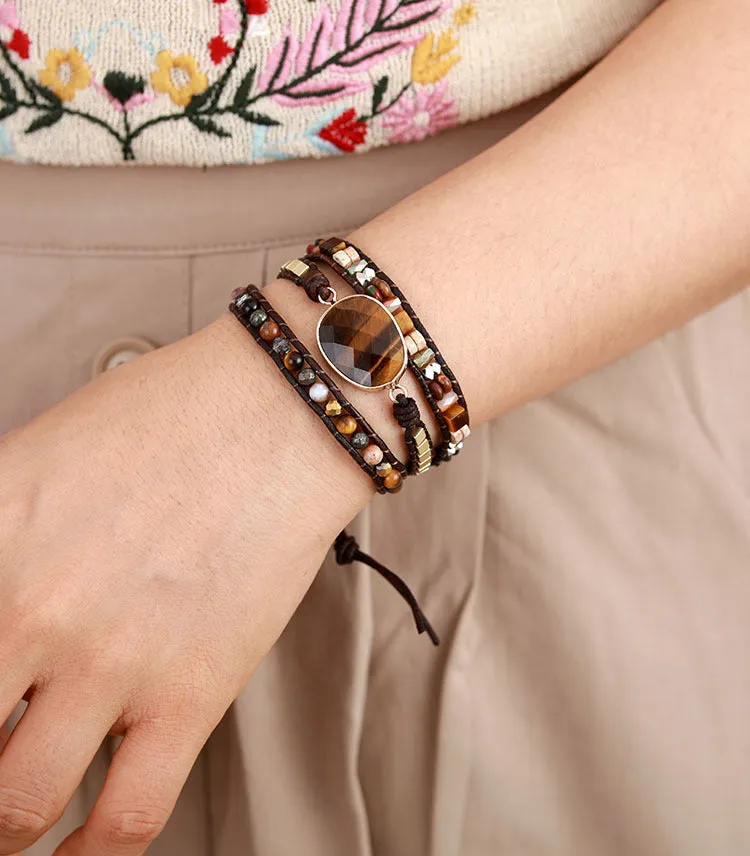 Natural Gemstone Tiger Eye Healing Bracelet for Women Charms Gifts for Mom