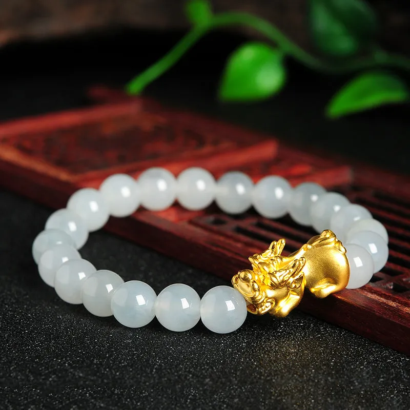 Natural Jade Bracelet Jadeite Gold Pixiu Bracelet BT32