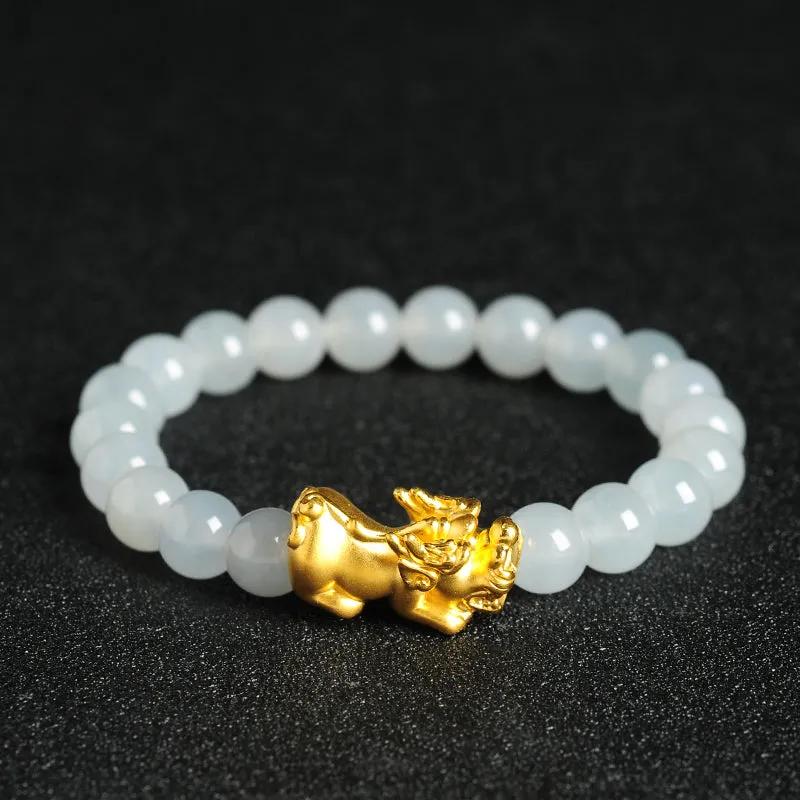 Natural Jade Bracelet Jadeite Gold Pixiu Bracelet BT32