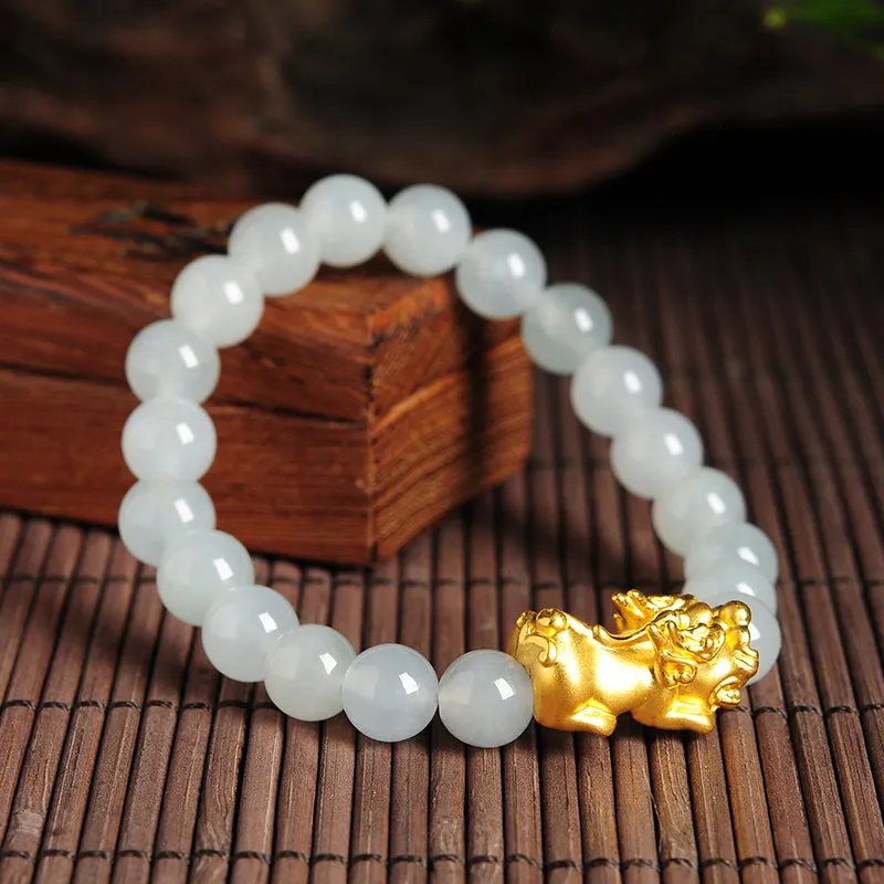 Natural Jade Bracelet Jadeite Gold Pixiu Bracelet BT32