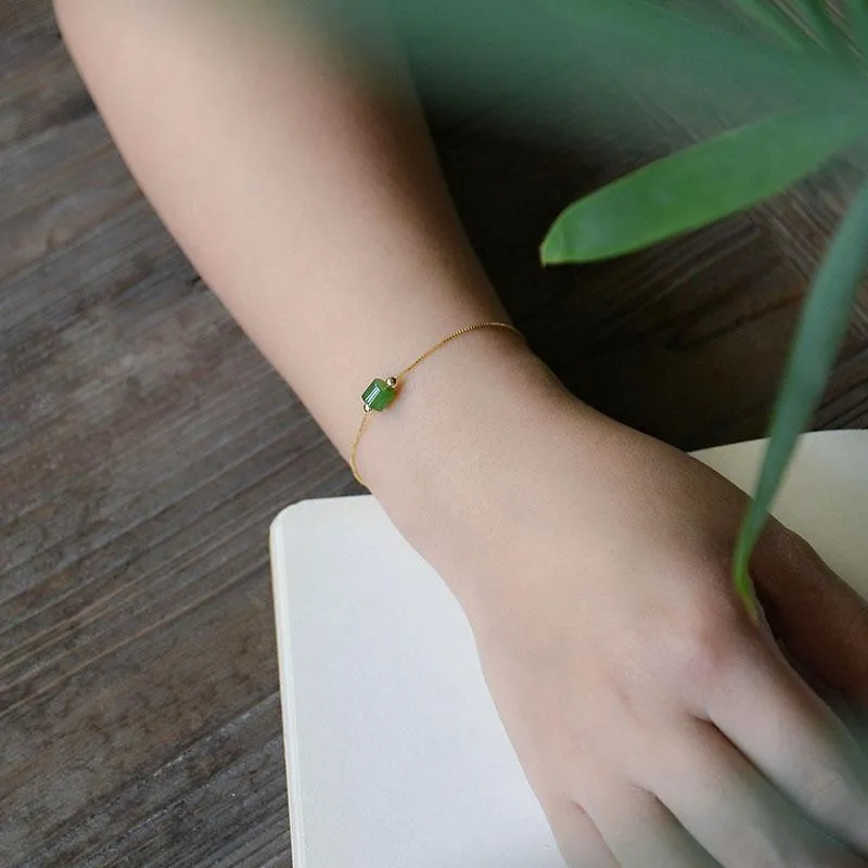 Natural Jade Bracelet Nephrite Silver Bracelet NB141