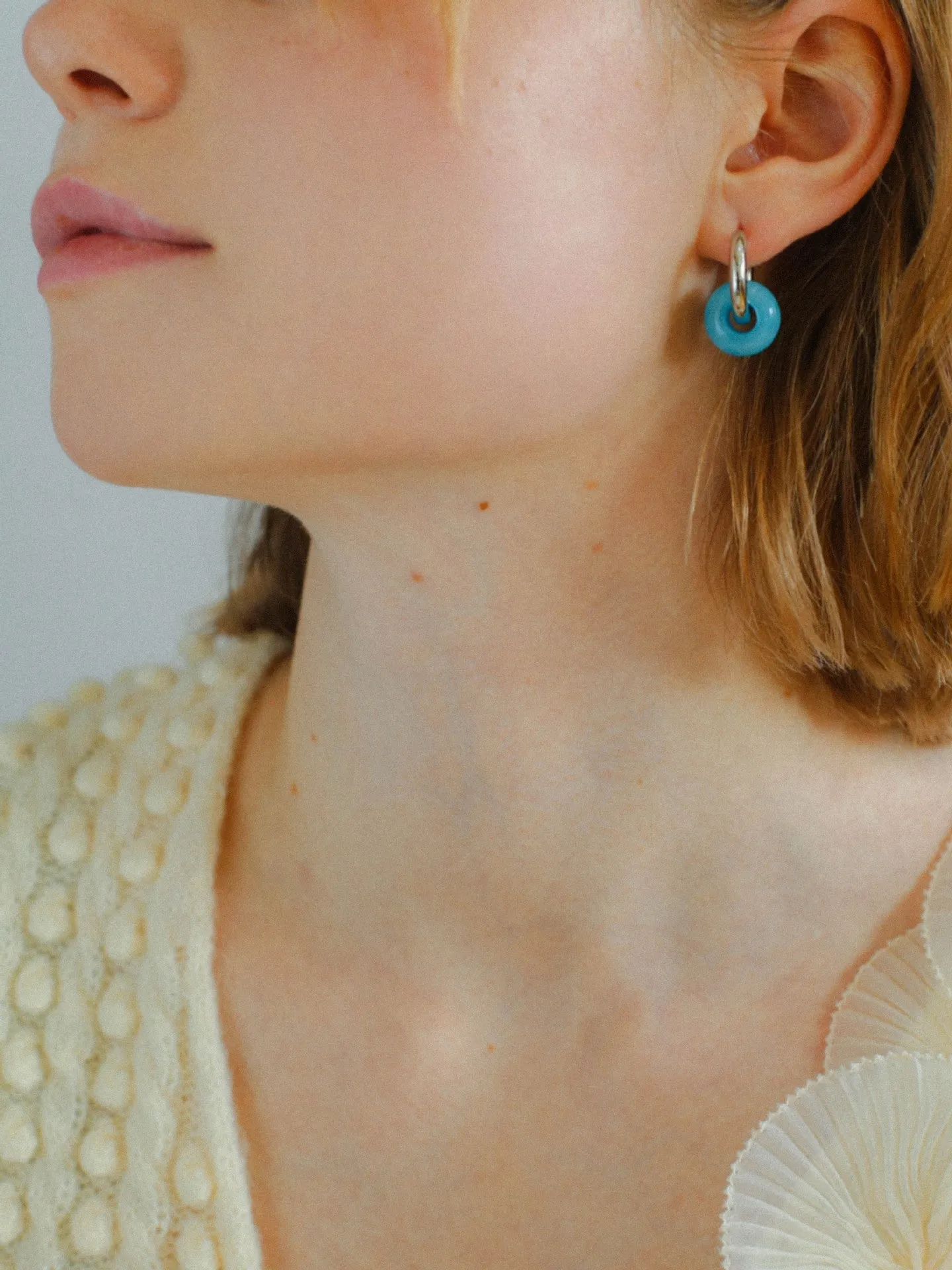 Natural Jade Stone Aqua and Rose Donut Hoops Earrings