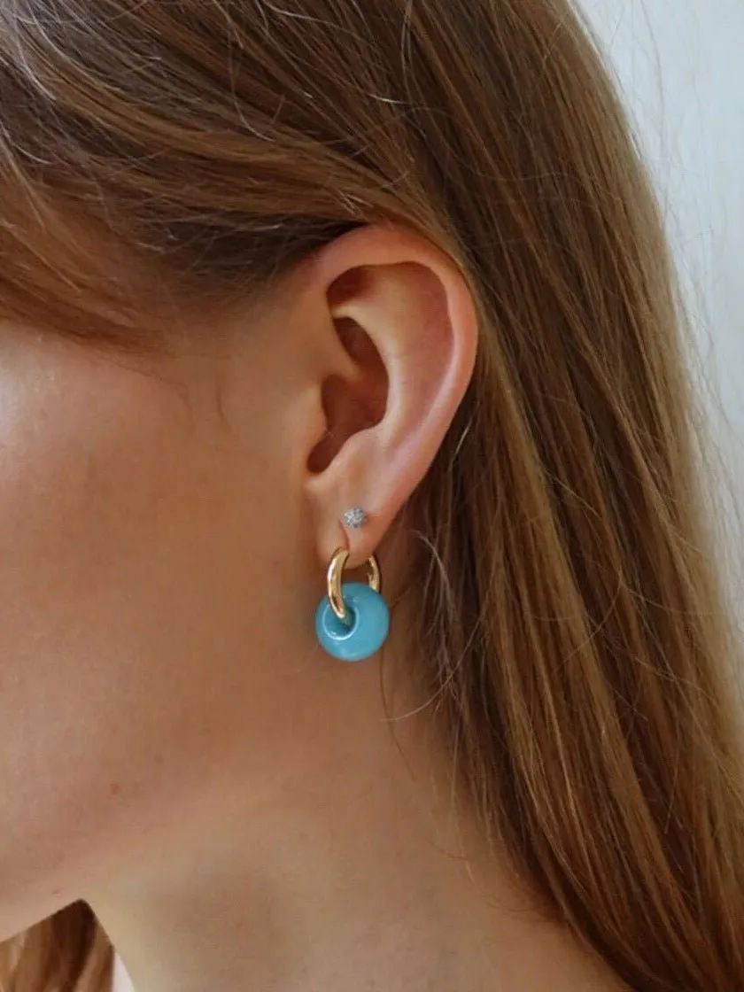 Natural Jade Stone Aqua and Rose Donut Hoops Earrings