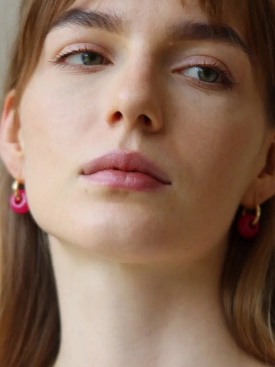 Natural Jade Stone Aqua and Rose Donut Hoops Earrings