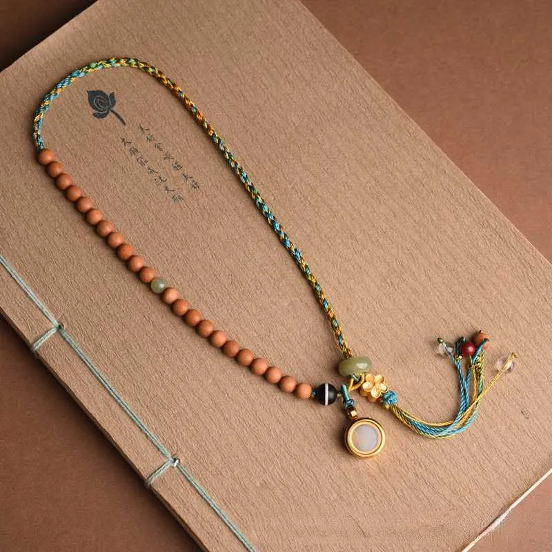New Old Sandalwood Hand Chain Hand Woven Jade Hand Rope Female Tibetan Gawu Box Thangka Bracelet