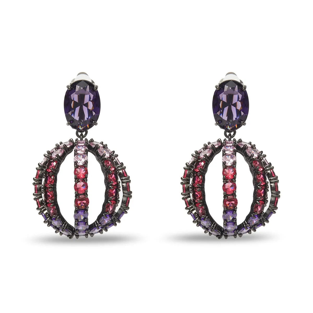 Ombre Cosmos Disco Crystal Birdcage Clip-On Drop Earrings