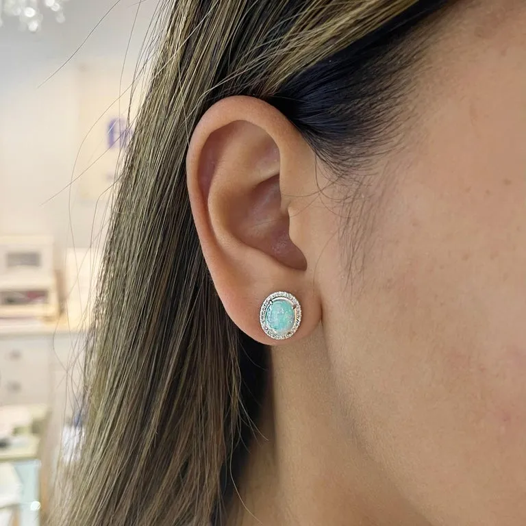 Opal & Diamond Halo Stud Earrings