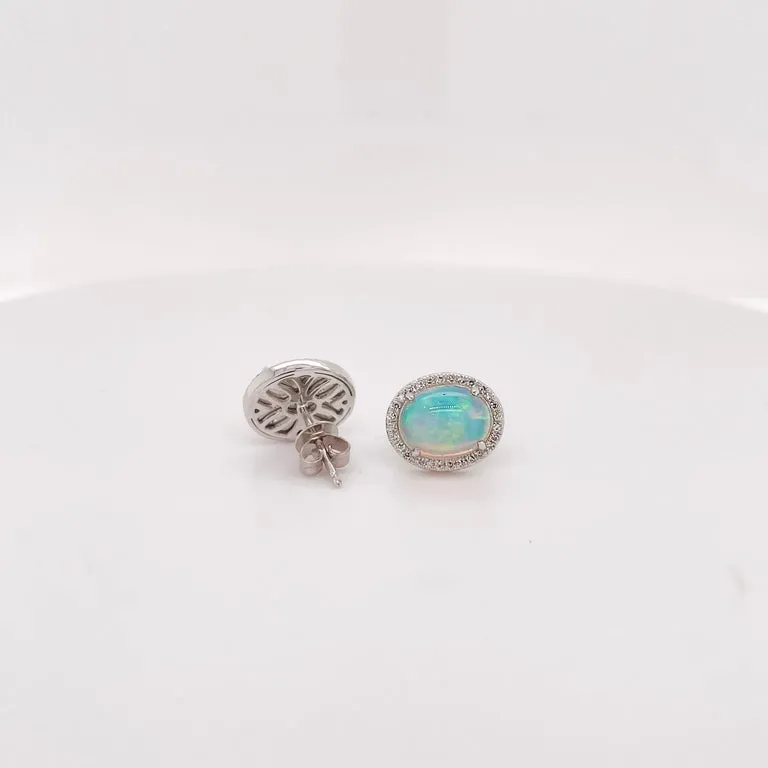 Opal & Diamond Halo Stud Earrings