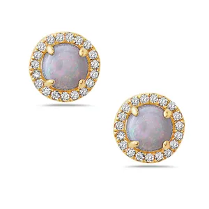 Opal And Diamond Halo Post Earrings