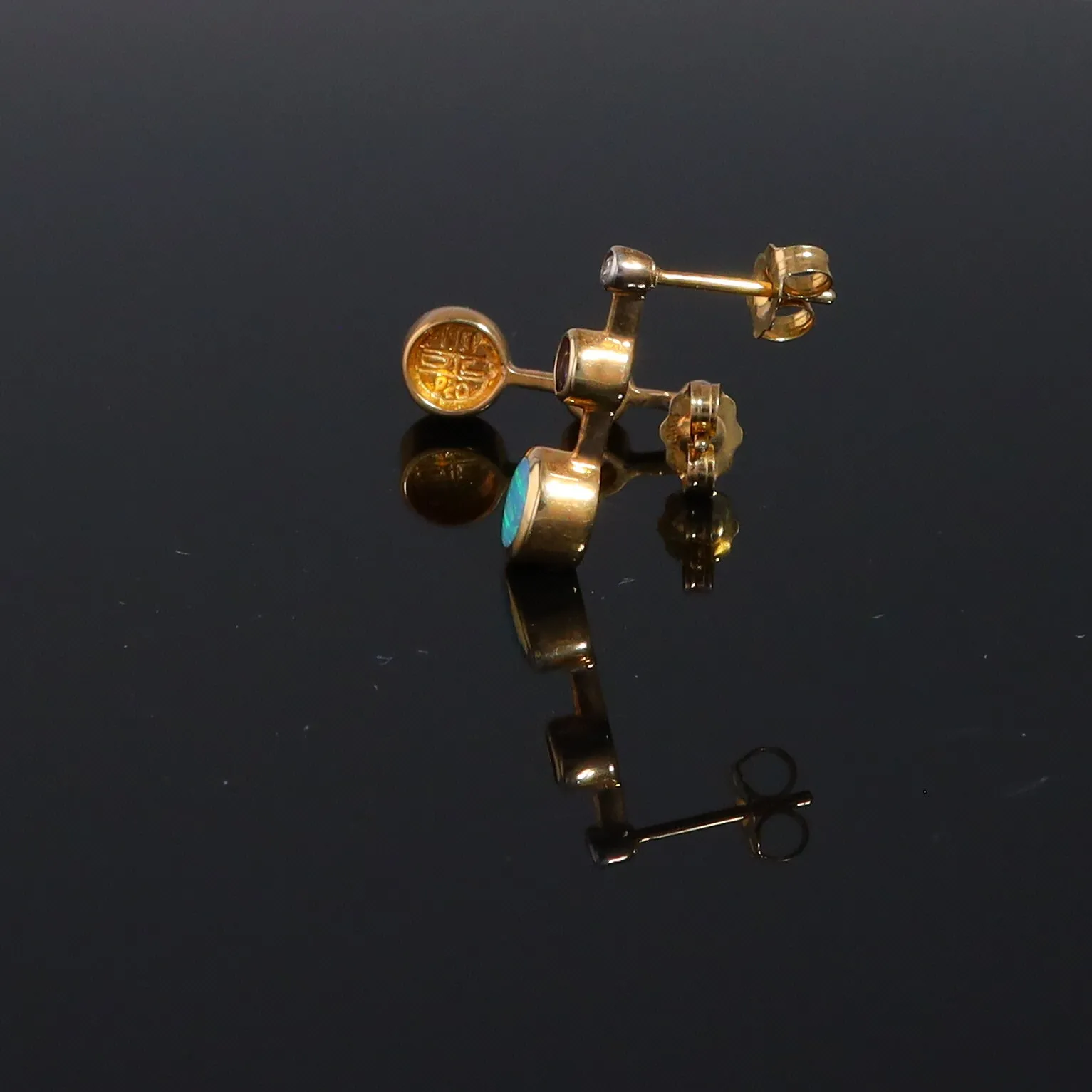 Opal Earrings Inlaid Design with Tanzanite and .04ctw Round Diamonds