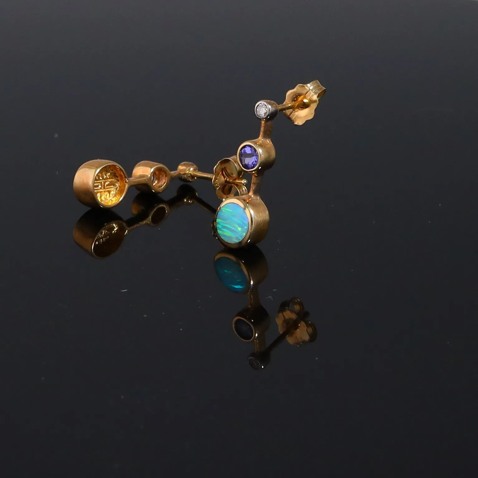 Opal Earrings Inlaid Design with Tanzanite and .04ctw Round Diamonds