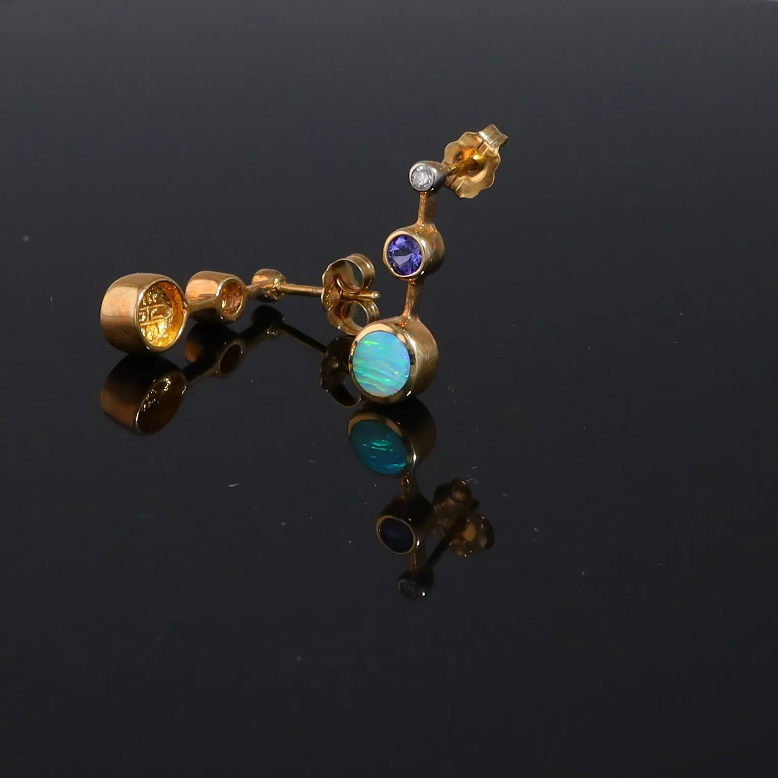 Opal Earrings Inlaid Design with Tanzanite and .04ctw Round Diamonds