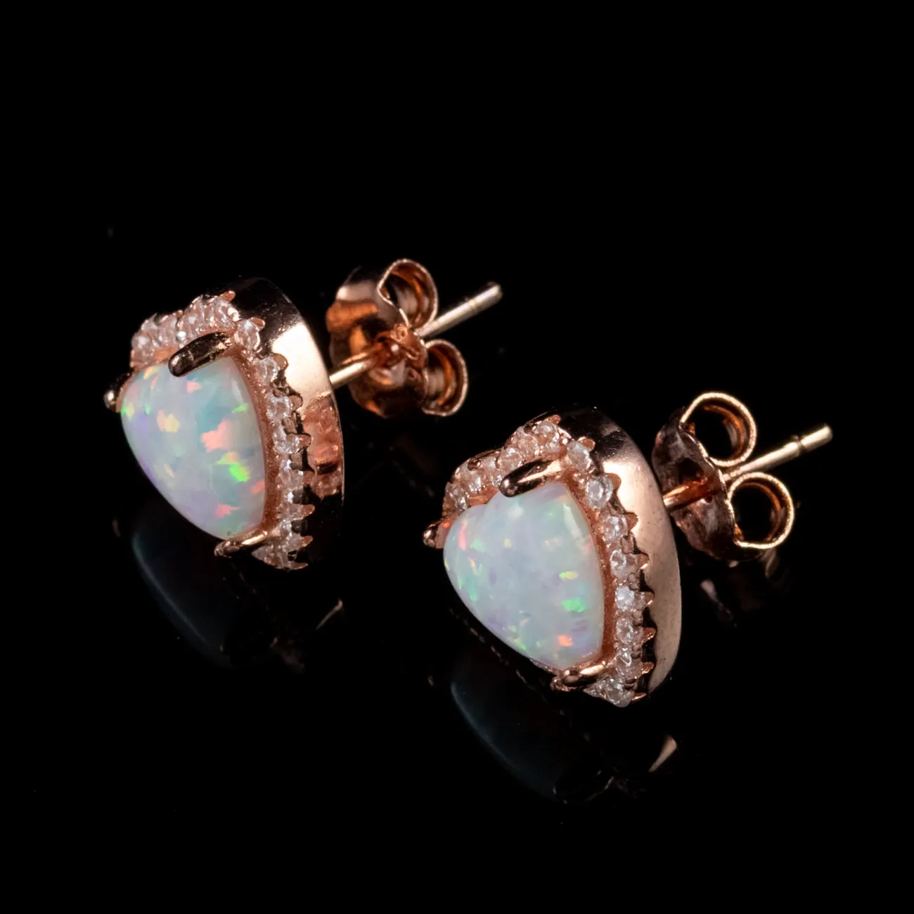 Opal Paste Heart Earrings 9Ct Rose Gold Sterling Silver