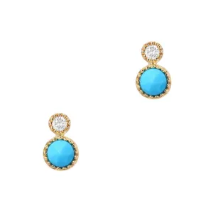Orbit Petite Turquoise and Diamond Bezel Set Post Earrings